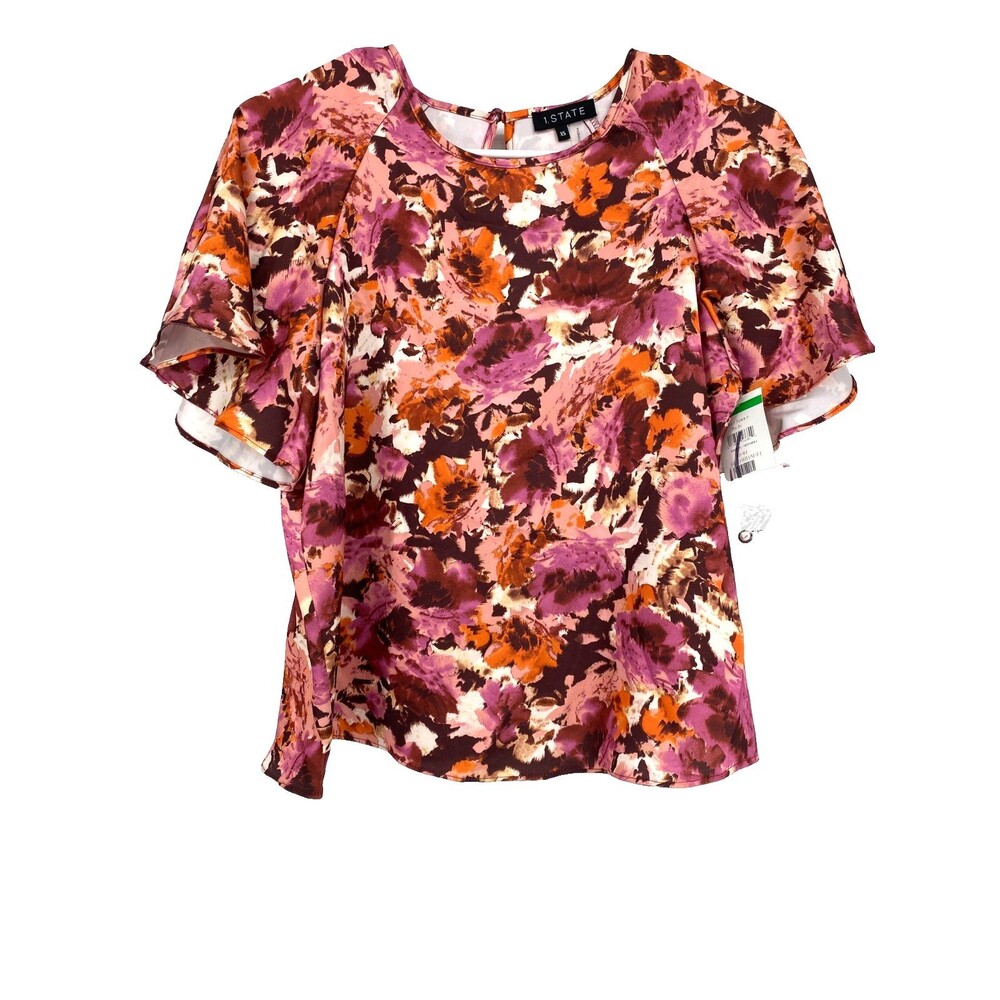 1. STATE Womens Floral Multicolor Flutter Sleeve Top Size XS‎ NWOT